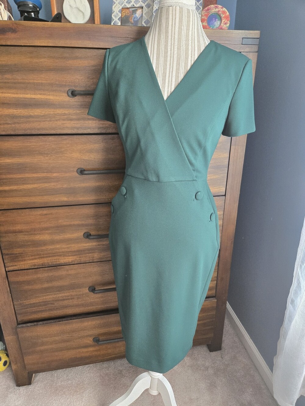 Calvin Klein Forest Green Wrap-Style Sheath Dress